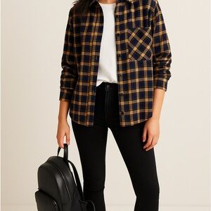 Scotch & Soda Navy and Mustard Plaid Shirt